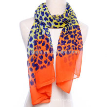 Fashion leopard print polyester silk long chiffon scarf